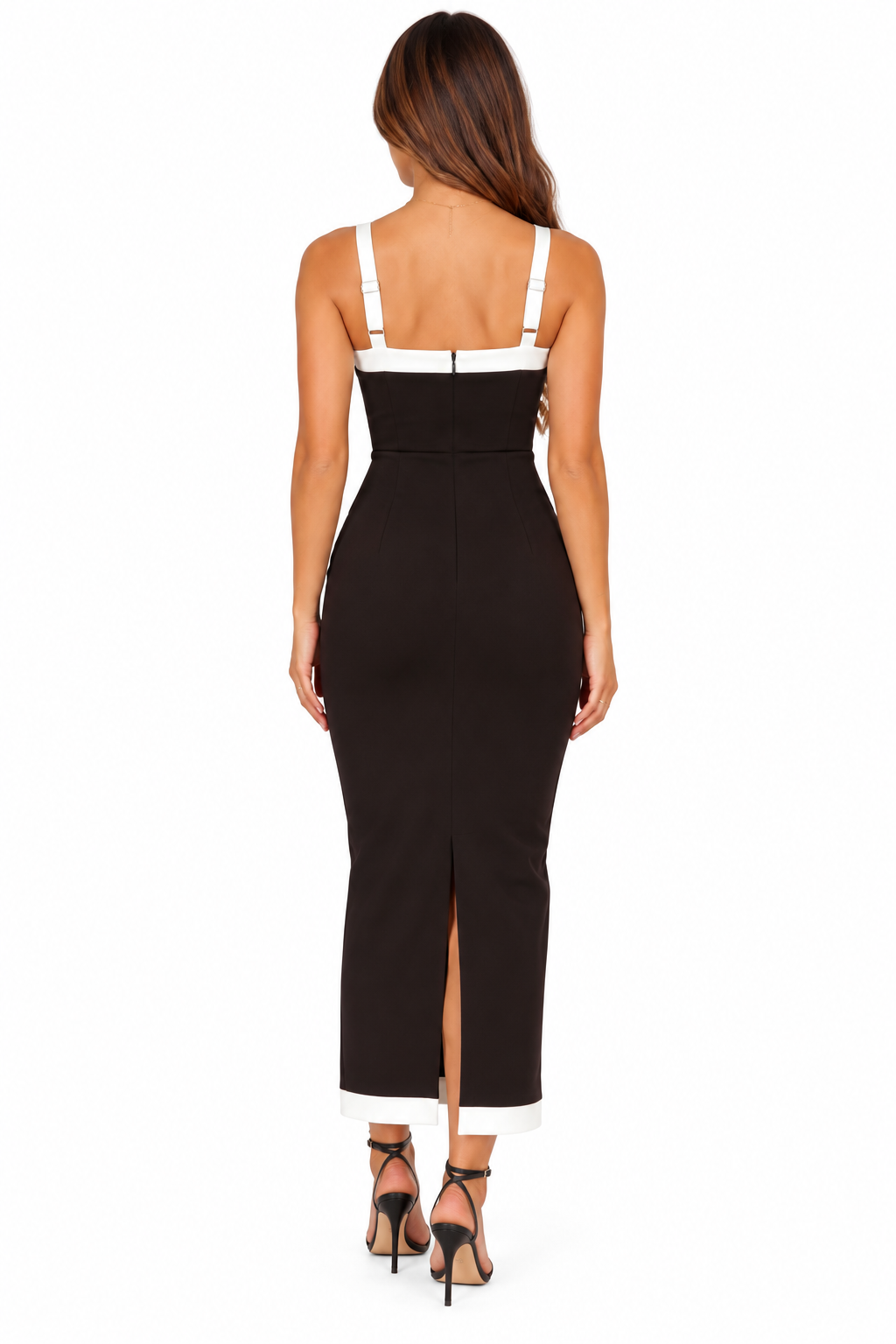 Monochrome Contrast Bustier Maxi Dress – Black & White
