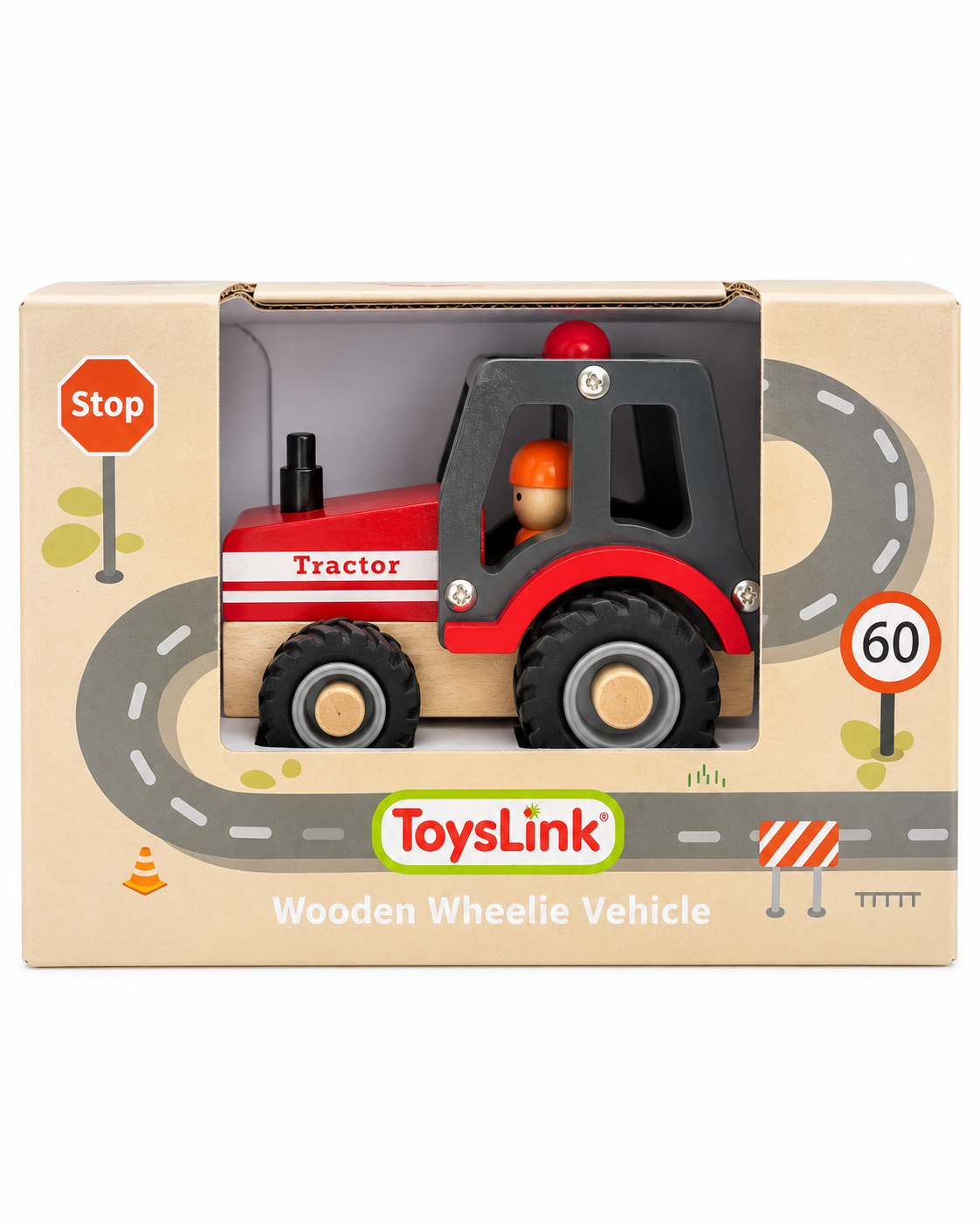 ToysLink Wooden Tractor Wheelie Vehicle – Red