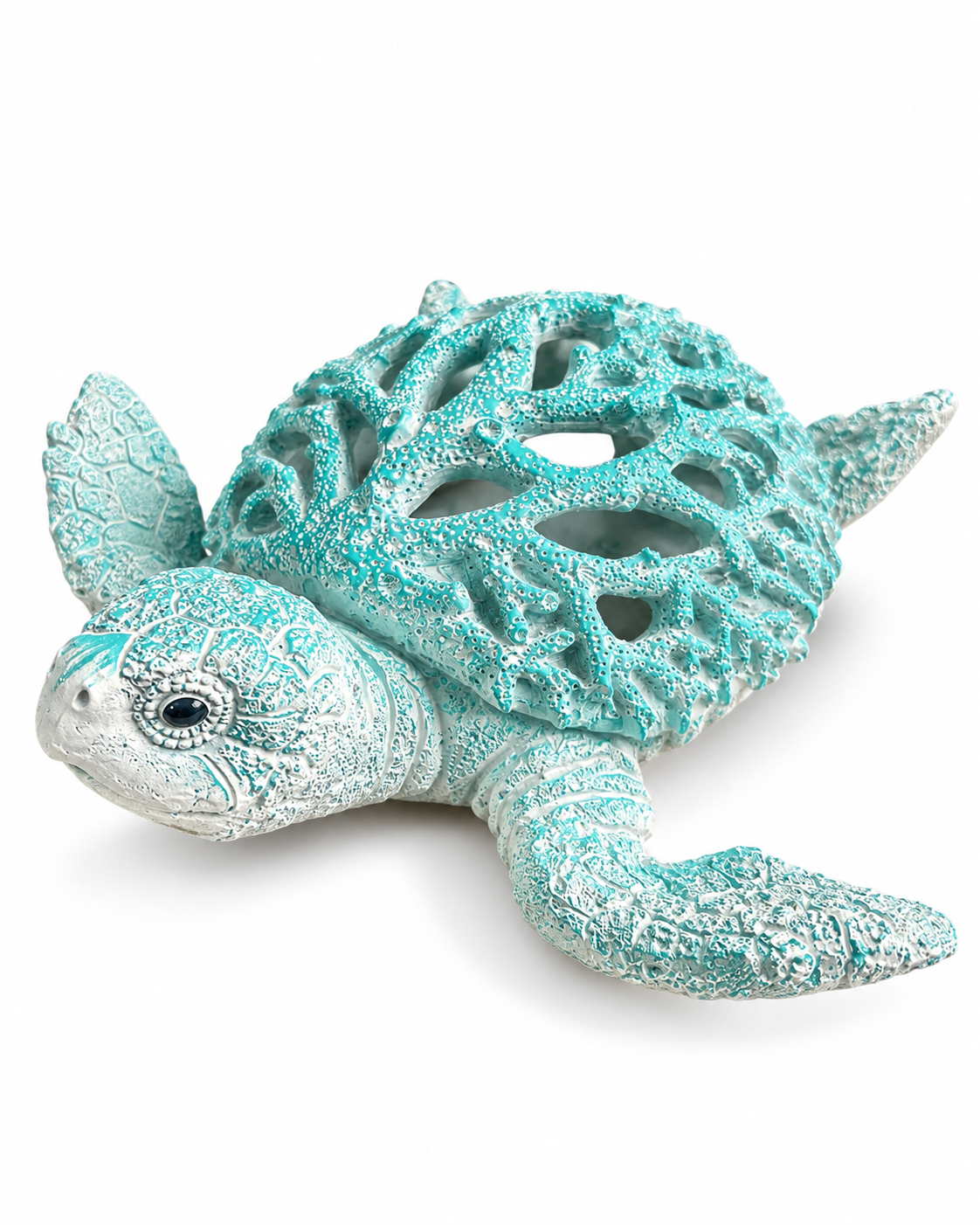 Decorative Sea Turtle Sculpture – White &amp; Teal/Baby Blue | 24cm