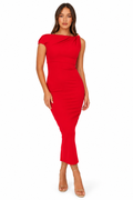 Red Asymmetric One-Shoulder Midi Dress