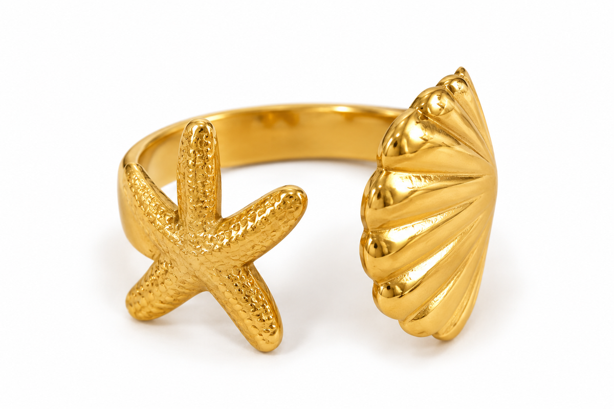 The Cove Gold Starfish & Shell Ring