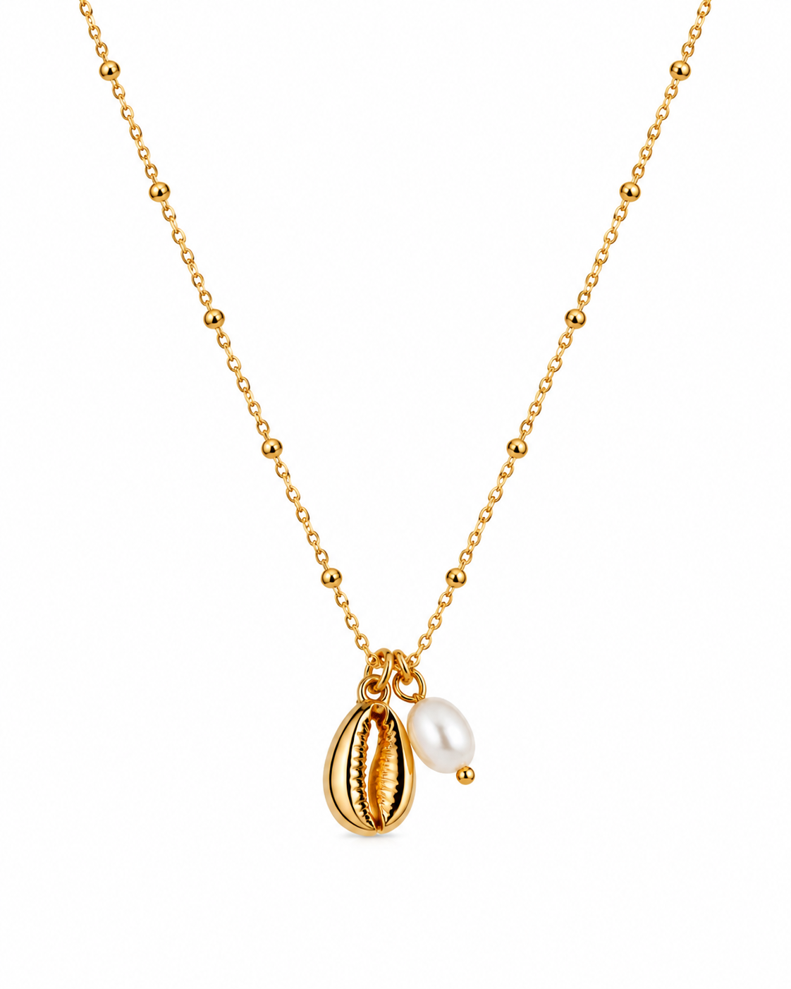 Oceana Cowrie Shell &amp; Freshwater Pearl Necklace | 18K Gold Plated