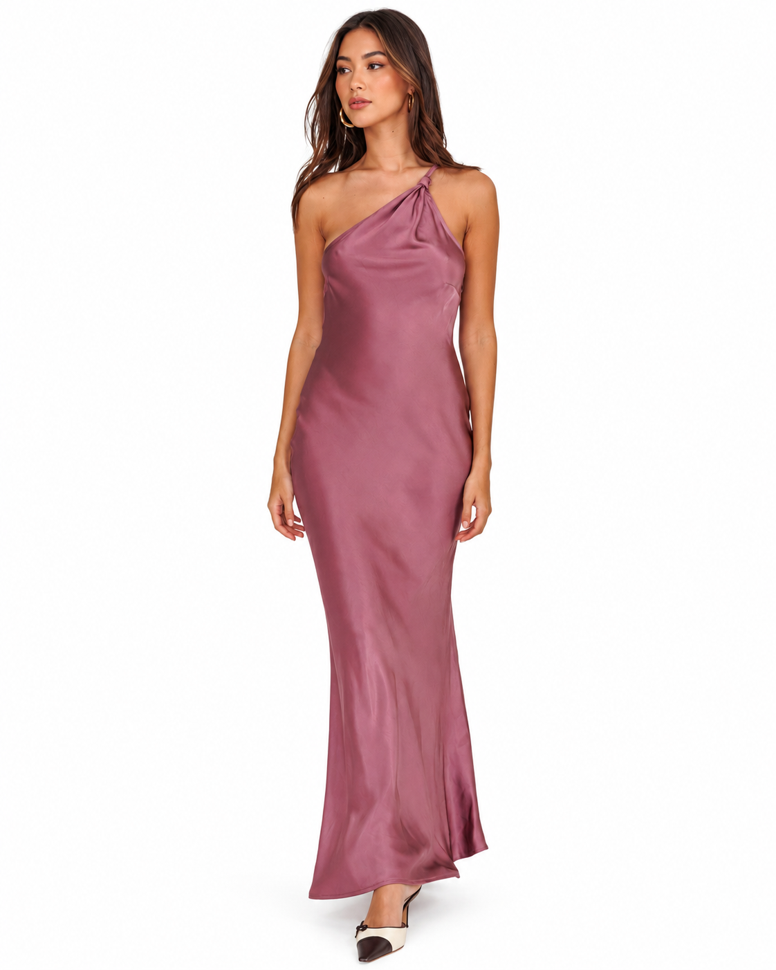 The Amara Satin One-Shoulder Maxi Dress – Dusty Mauve