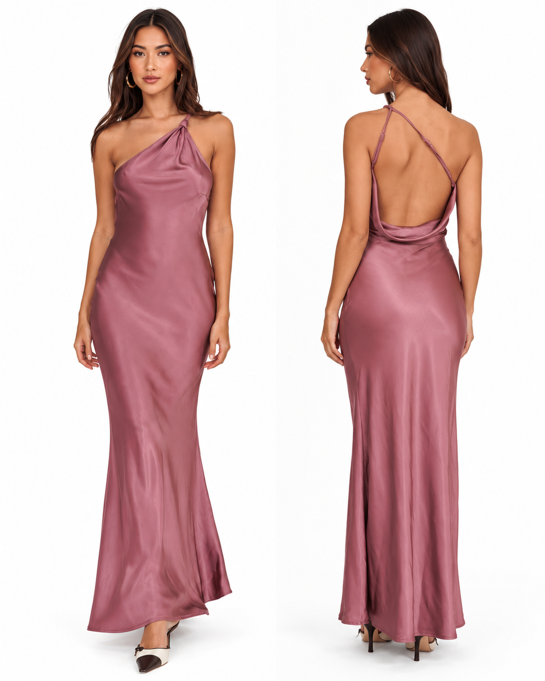 The Amara Satin One-Shoulder Maxi Dress – Dusty Mauve