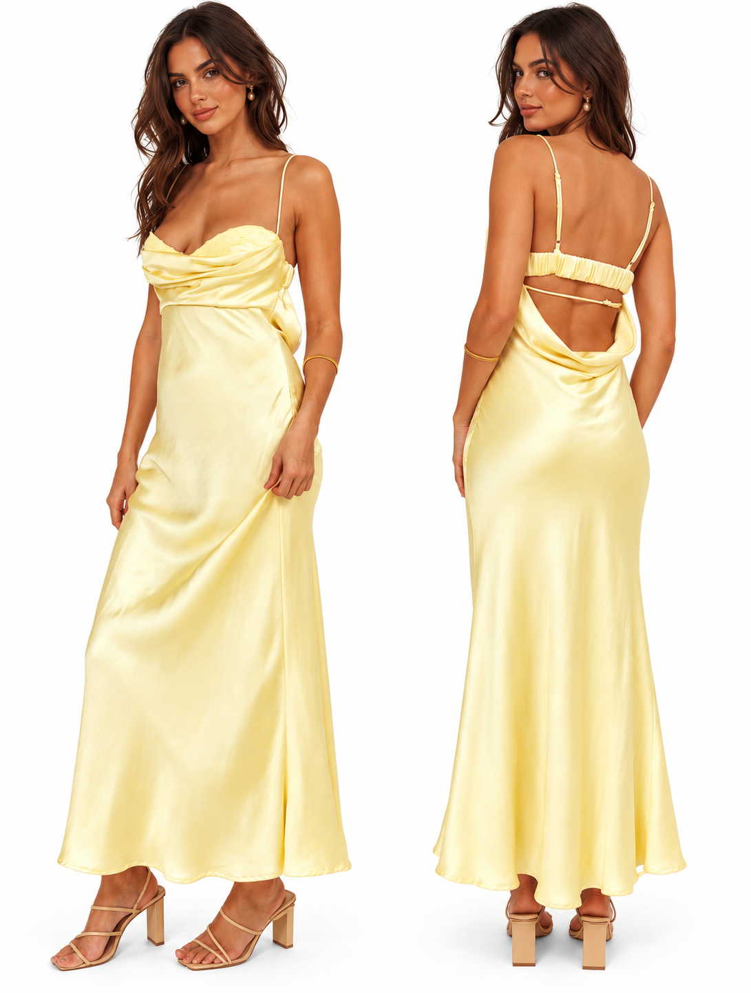 Soleil Satin Maxi Dress | Butter Yellow