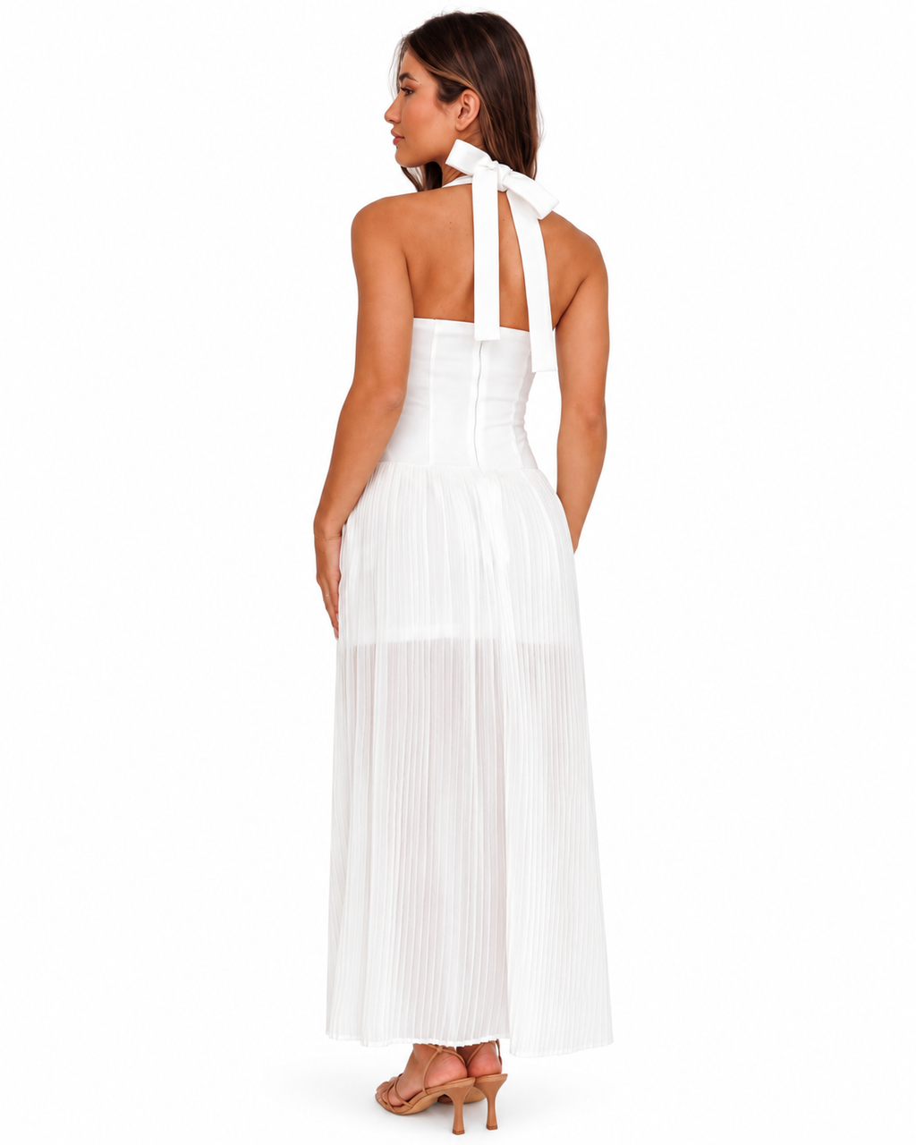 The Estelle White Pleated Maxi Dress